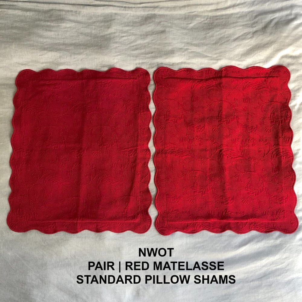 NWOT: Pair | Red Matelassé Standard Pillow Shams